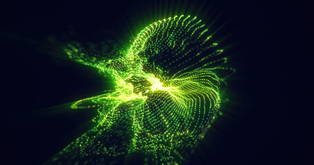 Wall Mural - abstract green light patterns forming a glowing silhouette, representing technology, data flow, and 