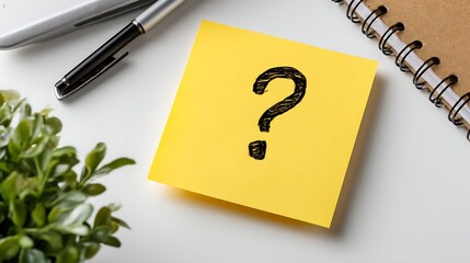 Aufkleber - A blank sticky note with a question mark placed on a clean white surface, inviting curiosity and reflection in a minimalistic setting
