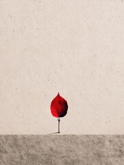 Leinwandbilder - Single Red Leaf Stands out Against a Soft Paper Background in a Minimalist Display of Natures Beauty Generative AI