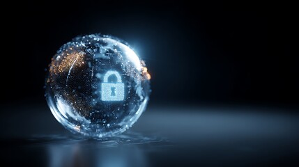 Poster - A glowing globe with a padlock icon in the center, symbolizing global cybersecurity