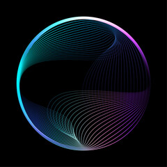 Poster - Abstract vector round shape of wavy lines flowing smooth curve colorful spectrum light on black background in concept of technology, science, music, modern.