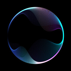 Fototapete - Abstract vector round shape of wavy lines flowing smooth curve colorful spectrum light on black background in concept of technology, science, music, modern.