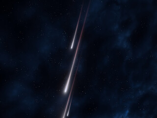 Wall Mural - meteors streaking across the night sky. meteorites lights up sky. falling stars, glowing fireballs.