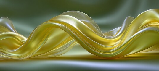 Wall Mural - flowing golden wave, abstract yellow drapery fabric, satin cloth background, smooth textile canvas
