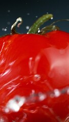 Aufkleber - Super slow motion of rotating tomato with splashing water around. Filmed on high speed cinema camera. Vertical aspect ratio.