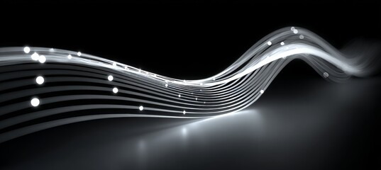 Wall Mural - abstract swirling white lines with light particles, glowing on dark background, 3d rendering