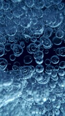 Aufkleber - Super Slow Motion of Bubbling Blue Water in Detail. Extreme Macro Shot, Abstract Texture. Filmed on High Speed Cinema Camera, 1000 fps. Vertical Aspect Ratio.