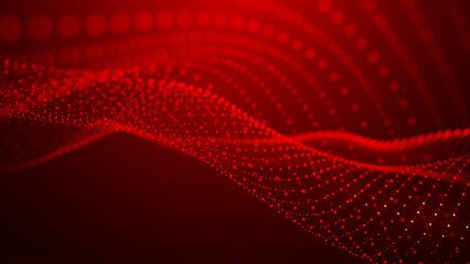 Abstract background with dynamic color wave. Futuristic dotted wave of bright particles. Colorful background for presentation design. Weave effect. Wide format vector illustration.