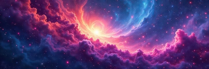 Wall Mural - Abstract swirling nebula with vibrant hues and scattered stars , space, cosmic background