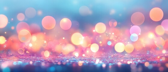 Wall Mural - dreamy abstract bokeh background with glittering lights and soft pastel colors for festive celebrati