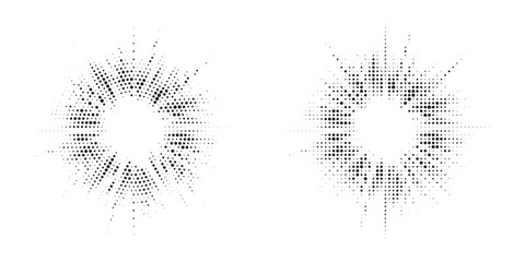 Leinwandbilder - Halftone circle frame background set. Round border Icon using halftone random circle. Grunge circular stain. Vector illustration.