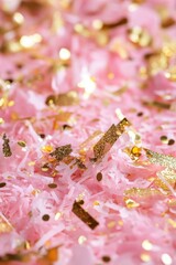 Wall Mural - celebration of pink and gold confetti close up abstract view for party decorations and festive backg