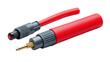 © PS Poppy - Red Electrical Connector with precision engineering. show a meticulous close-up showcasing its intricate details, the vibrant hue of the connector, the meticulous assembly