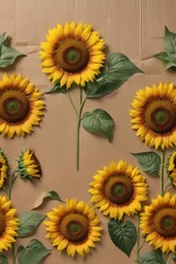 Wall Mural - rustic sunflowers & wildflowers, brown paper wrap, field, detail, nature