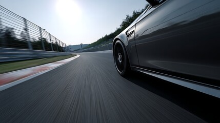 Fototapete - Car is racing down a track with a blurred background