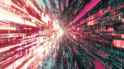 Wall Mural - a digital tunnel made of colorful light and geometric structures