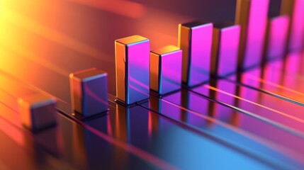 Poster - A close-up view of a D bar graph, featuring shiny metallic bars with reflections, set against a gradient background, highlighting the data points in a professional manner.