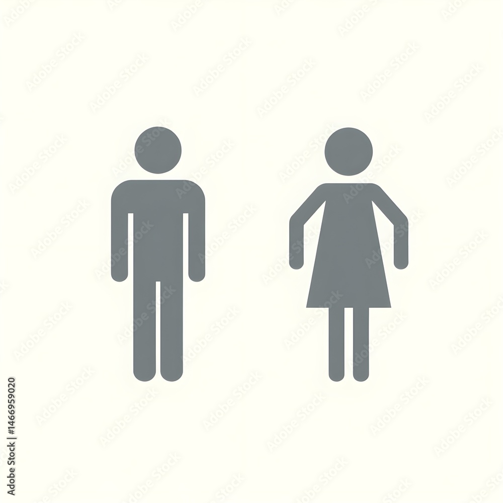 Flat restroom pictogram showing man and woman symbols.