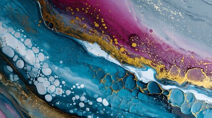 Poster - Dynamic hues, spinning metallic designs, and colorful splashes shape the landscape of these fluid textures, natural sophistication in abstract liquid ink creations