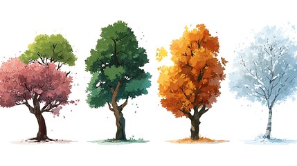 Poster - Four seasons tree, nature during the year, spring, summer, autumn, winter