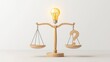 © Sirilak - Question marketing risk. A lightbulb atop a wooden balance scale with a question mark symbolizes decision-making, ideas, and weighing options.