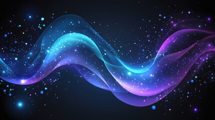 Wall Mural - abstract glowing wave with sparkles on dark background.
