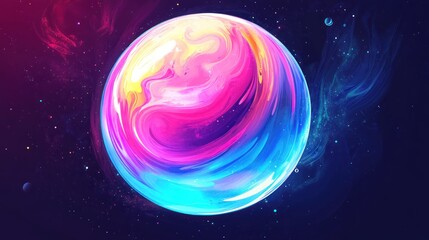 Wall Mural - vibrant abstract planet in cosmic space with swirling colors and nebula.