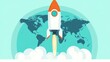 © Artajar - Creative concept with global business startup vector design rocket launching on world map pixel style innovative company technology