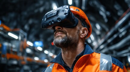 Fototapete - A man wearing an orange safety vest