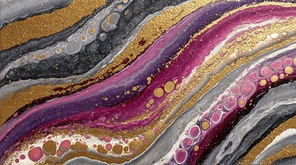 Poster - Lush patterns of bold tones, curving metallic stripes, and effervescent dabs of color characterize this organic luxe abstract fluid art