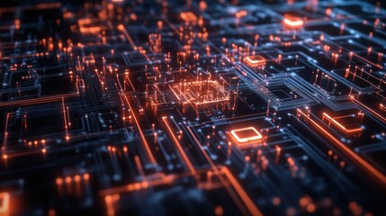 Wall Mural - abstract glowing circuit board with central processor. (1)