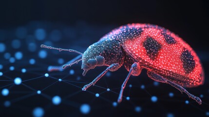 Wall Mural - digital ladybug on network.