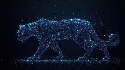 Wall Mural - abstract polygonal panther walking at night.