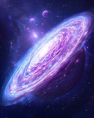 Wall Mural - A vibrant, cosmic swirl envelops a planet, illuminated by a bright core and distant nebulae