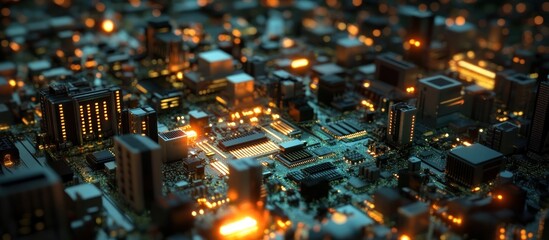 Wall Mural - futuristic city built on a circuit board.