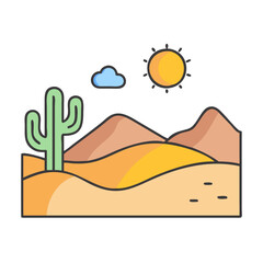 Wall Mural - illustration of desert landscape with cactus and sun vector graphic desert scene flat design