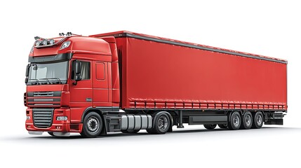 Aufkleber - Red semi, truck with large trailer isolated on white background, concept of logistics and commercial freight transportation