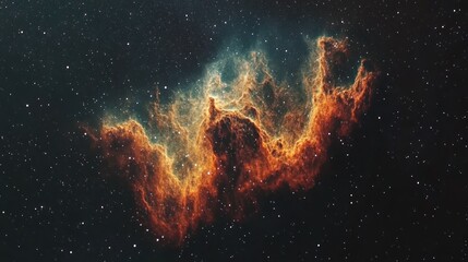 Wall Mural - cosmic nebula orange and teal gas clouds in deep space, stars.