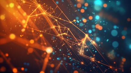 Abstract network connection with glowing lines and particles.