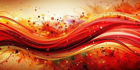 Wall Mural - Horizontal red streaks in a dynamic abstract background with vibrant splatters and swirling patterns , motion, vibrant