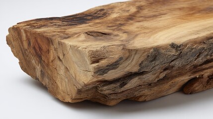 Aufkleber - Detailed view of a raw wood slab highlighting its textures, grains, and imperfections, set against a clean white backdrop with ample copy space