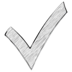 Wall Mural - isolated transparent background. minimalist checkmark symbol with brushed metal texture and high fid