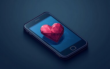 Smartphone displaying a polygon heart graphic.