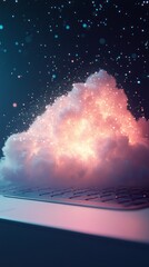Wall Mural - glowing cloud computing concept on laptop keyboard.