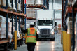 © Nomad_Soul - Warehouse scene showcasing a large delivery truck. Generative AI