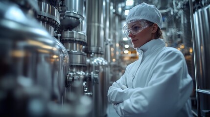 Poster - In a modern petrochemical refinery, engineers monitor automated systems. Dressed in lab coats and safety gear, they ensure efficient chemical synthesis and processing.
