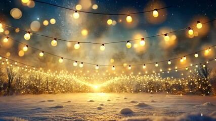 Aufkleber - Magical Winter Wonderland with Twinkling Lights and Snowy Ground