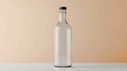 Isolated transparent glass bottle mockup for showcasing packaging and beverage product displays