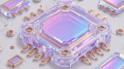 Wall Mural - Futuristic Pastel CPU Chip with Tech Background.