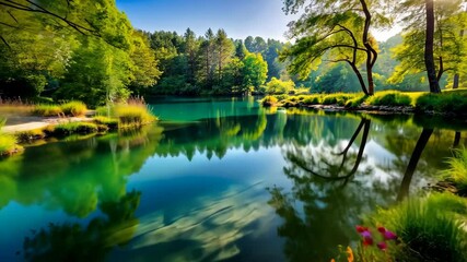 Poster - Serene Lakeside Path A Tranquil Escape into Nature's Embrace